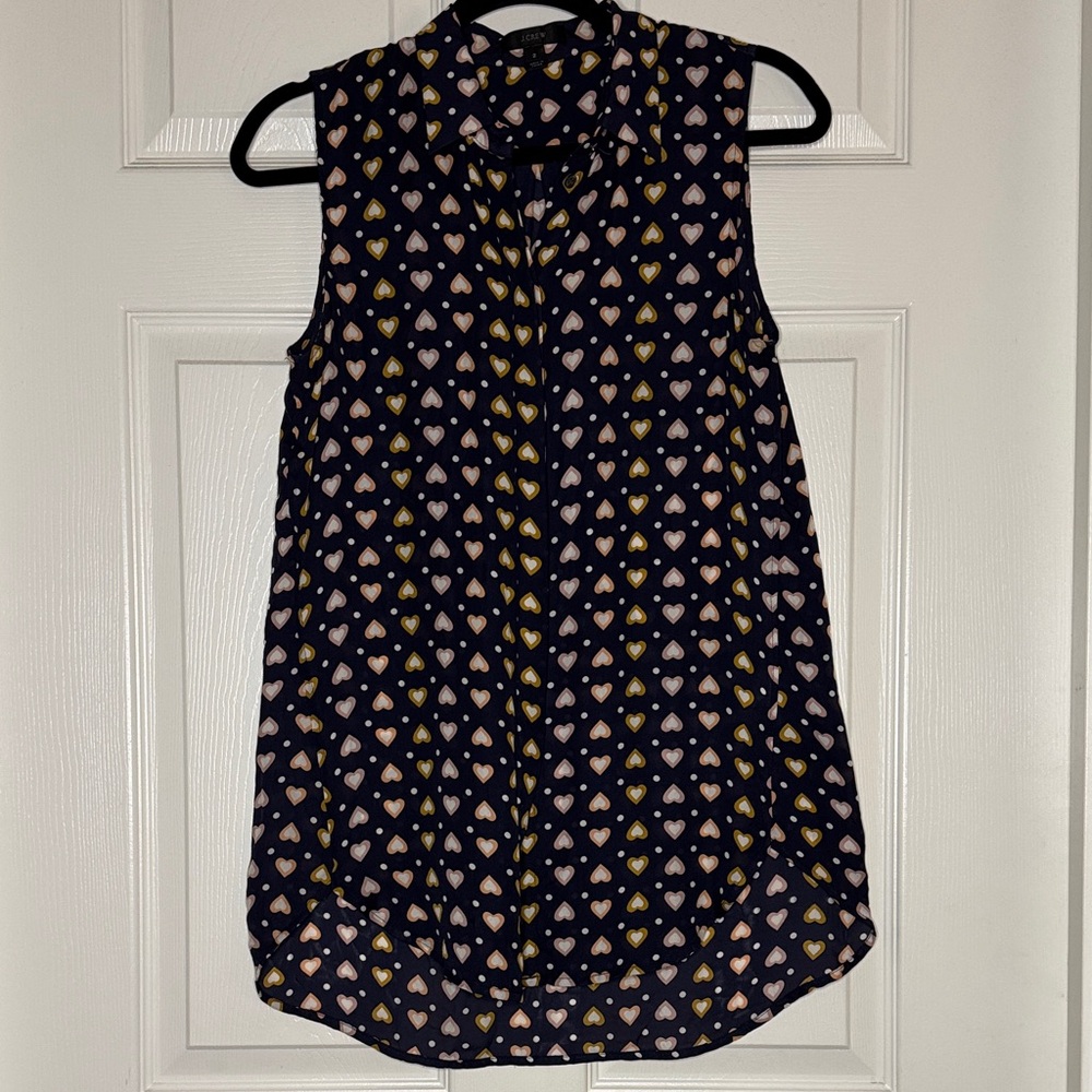 J. Crew Navy Sleeveless Top with Heart Pattern